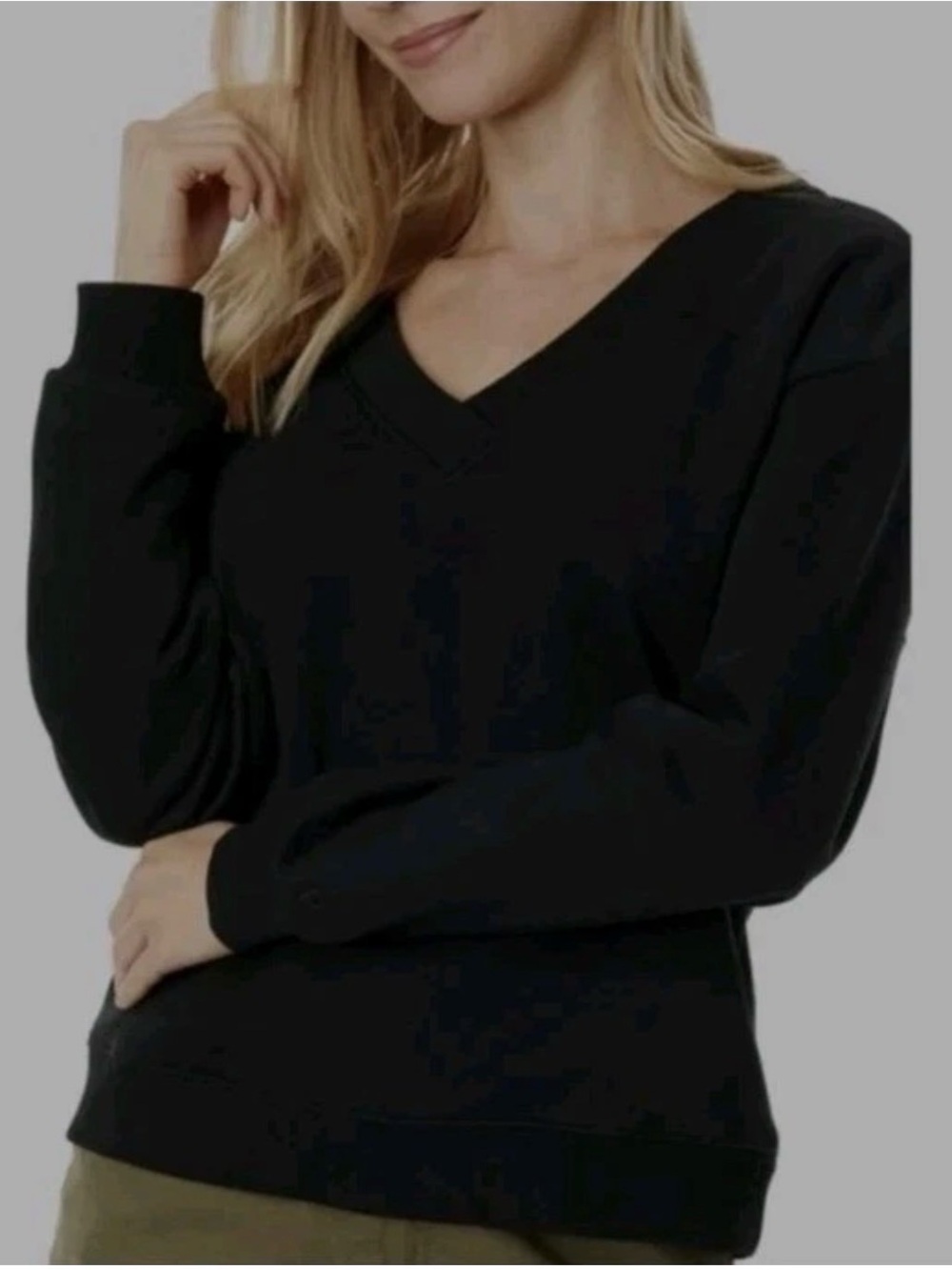 Pact Courtside V-Neck Black Fleece Sweatshirt Organic Cotton Womens Size Large